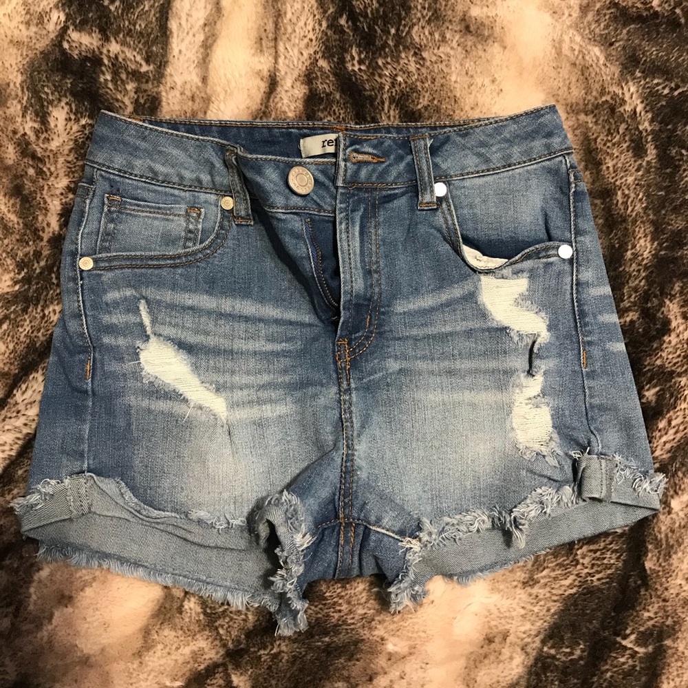 Distressed denim shorts